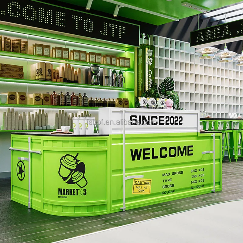 Food counter cafe shop interior design popular modern luxury design white industrial reception desk counter for bar