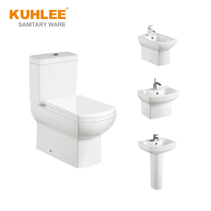 
European standards floor mounted dual flush sanitary ware P-trap two piece wc toilet suite 