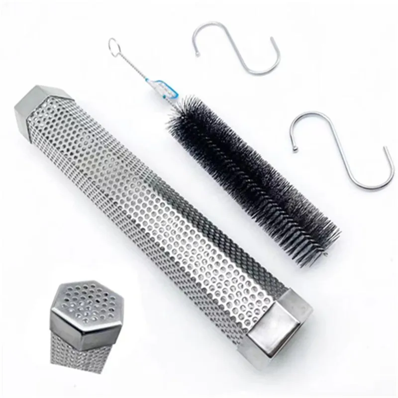 Stainless Steel 304 Hexagon Grill Smoker Box BBQ Smoking Tube for Outdoor Picnic Camping Metal Pellet Grill Tool