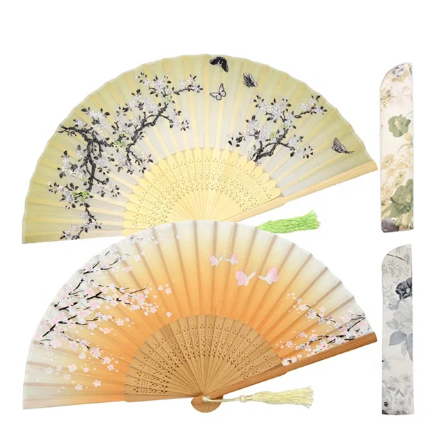 Custom Logo Bamboo Craft Silk Hand Fan in Gift Box for Wedding Bridal Shower Party Guests Favor Gifts Souvenir