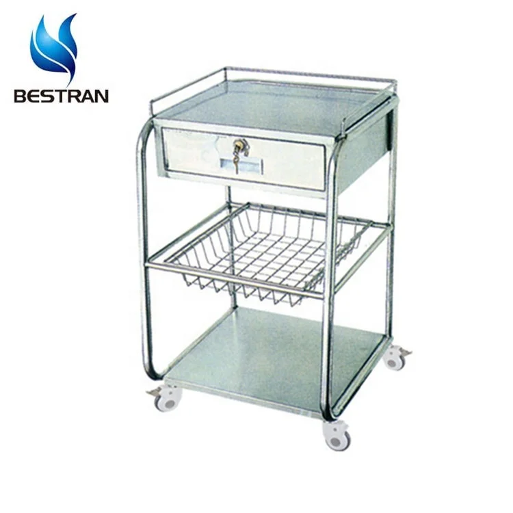 BT-SIT016 Hospital Stainless Steel Trolleys for Infusion Bottles Mobile Medical Instrument Cart with Shelves Wheels Price