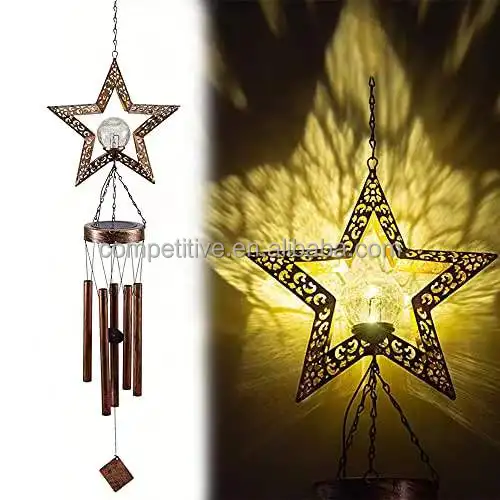 Wind Chime Bell with Solar light Garden decoration Star Hollow decoration colorful Sun Hot Selling Metal Craft Moon