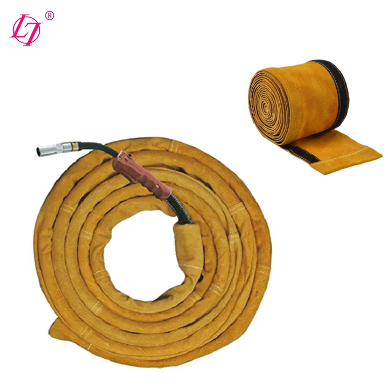 TIG Welding Torch Cable Cover Flame-Resistant Leather Stitched Yellow MIG/Plasma Cable Sleeves