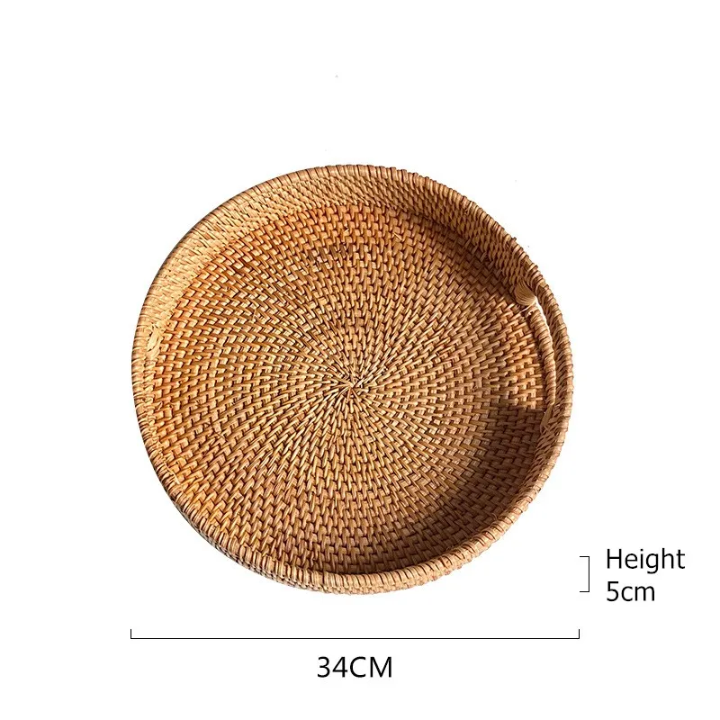 Handmade Round Table Storage Dining Table Decor Basket Kitchen Wicker Rattan Trays With Handles