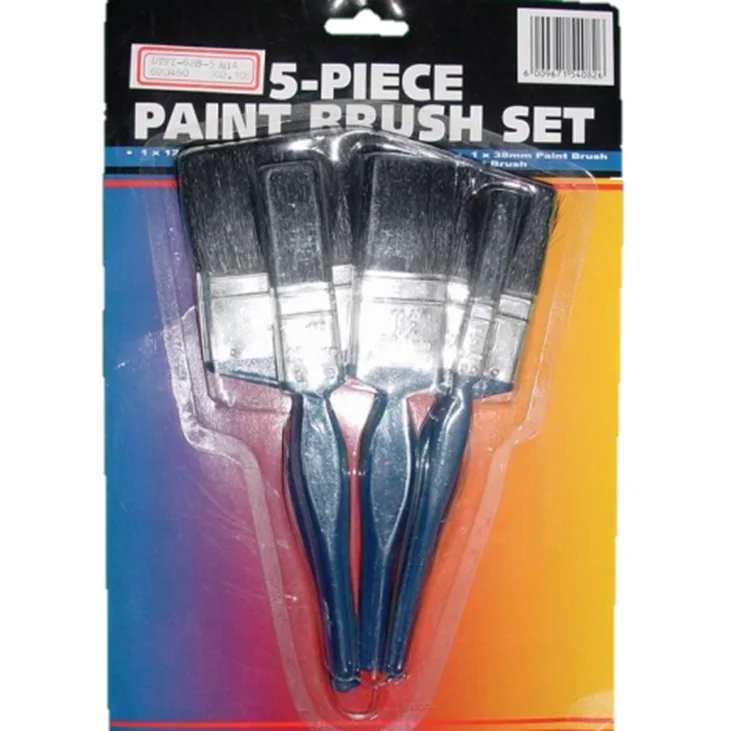 Eterna PBS-055 5 PC Paint Brush Set Black Natural  Bristle Wooden Handle Cheap Style Paint Brush