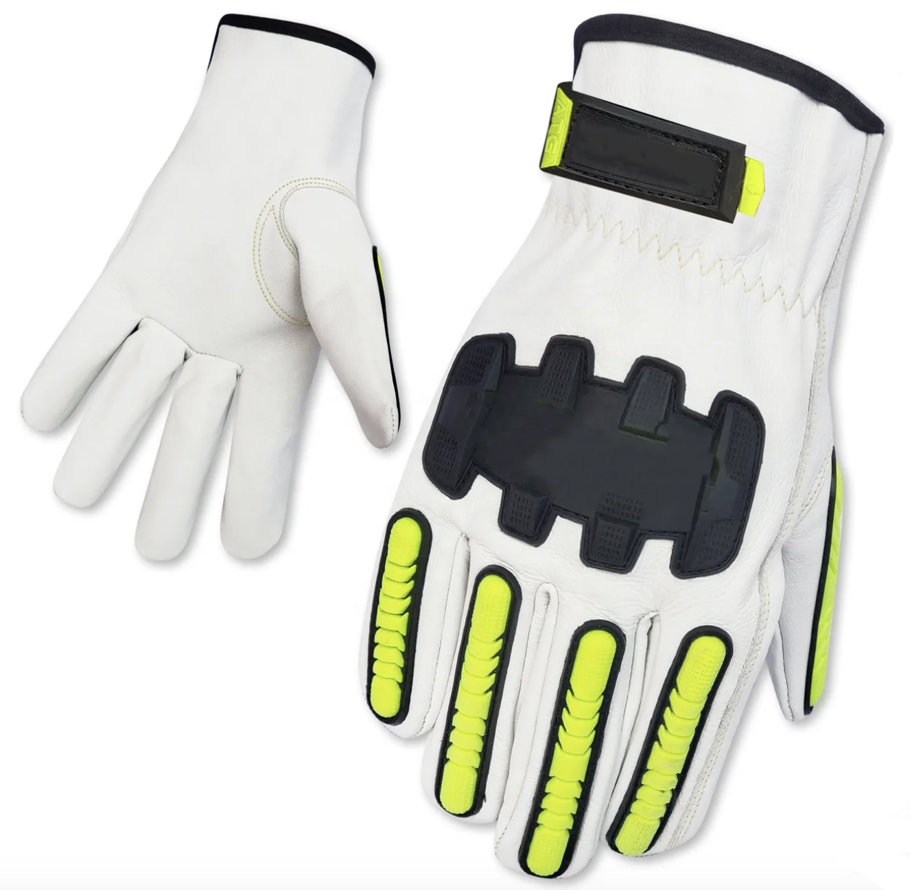 TPR Keystone Thumb Arc Impact Protection Cut Resistant Water Proof Yellow Grain Cowhide Leather Driver Gloves
