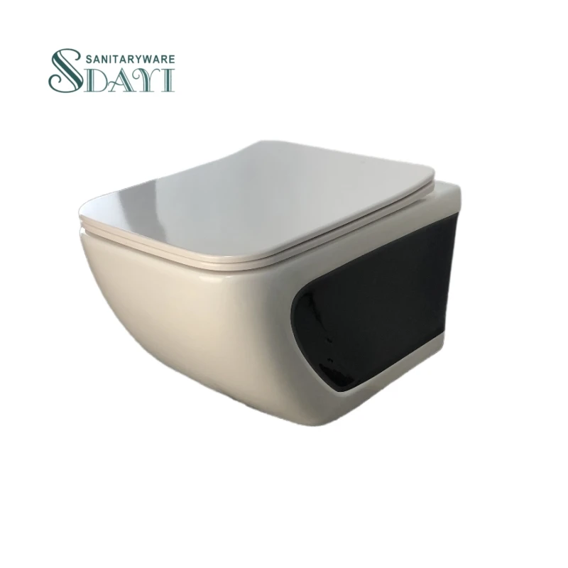 SDAYI Sanitary Modern Japanese Style Matte White and Black Color Washdown One-piece Ceramic Wall-hung Toilet with Concealed tank