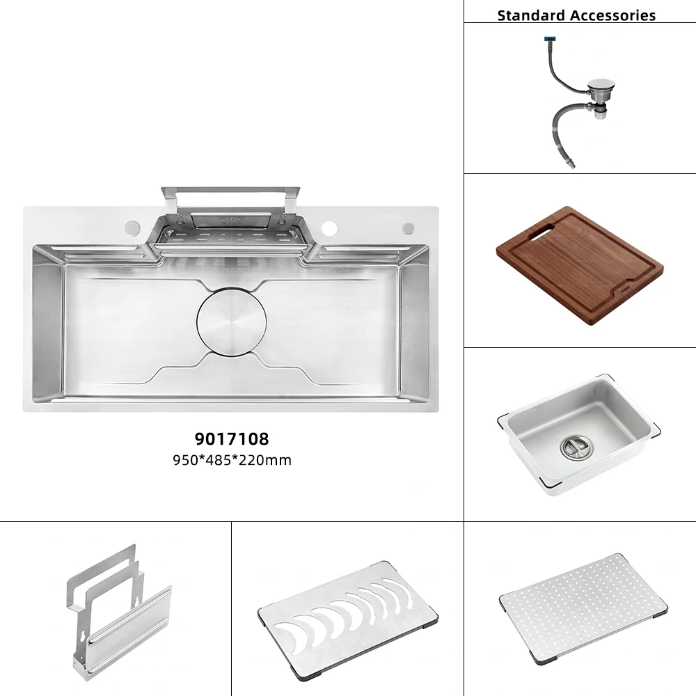 NUOMI WRIGHT Luxury Multifunction Kitchen Sink Stainless Steel Undermount Sink Smart Single Bowl Handmade Kitchen Sink