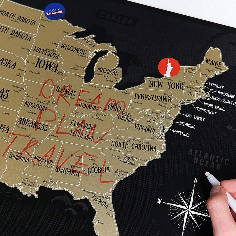 
Factory Customized National Park Scratch Off World USA Map Poster With Accessories 