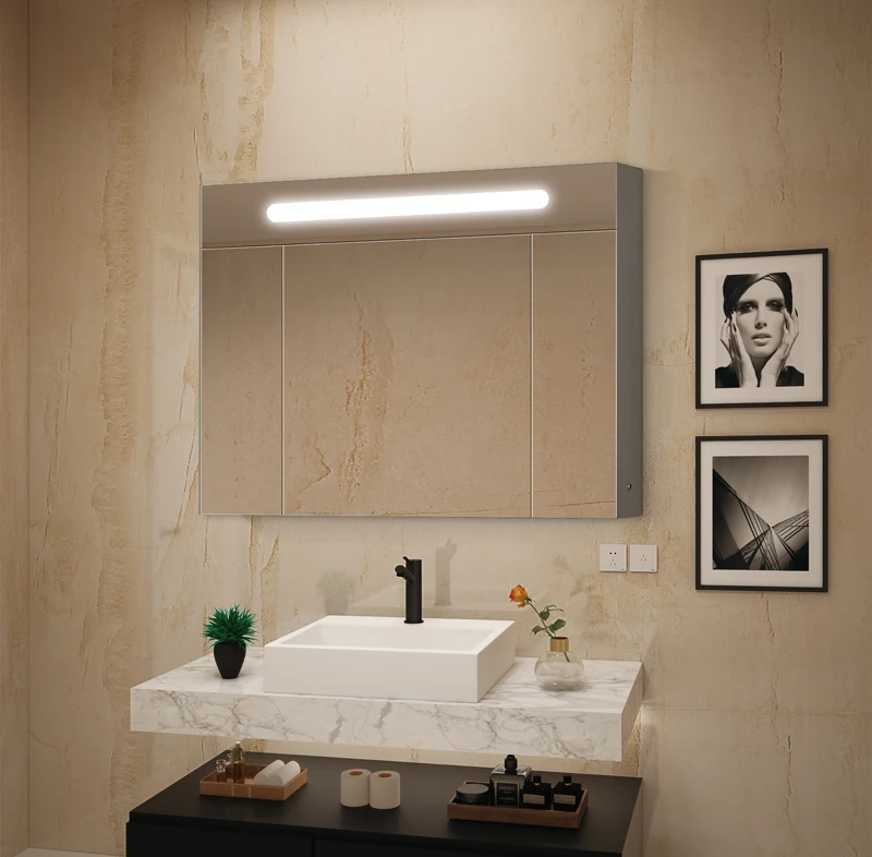 Lighted Medicine Frosted Glass Kitchen Cabinet Mirror Furniture Modern Fashion Mirror Cabinet Bathroom