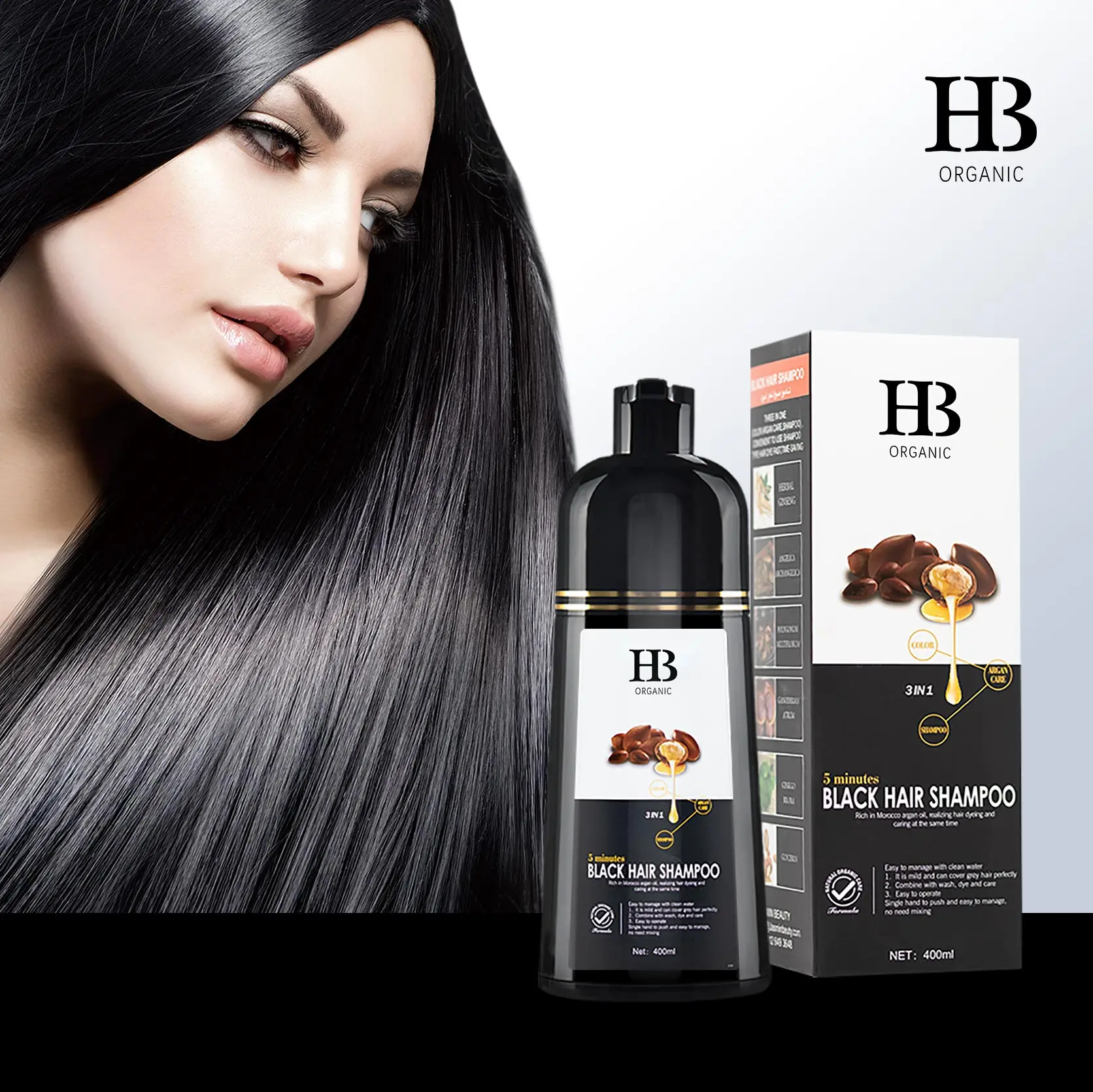 Wholesale HB Organic Black Hair Shampoo Argan Speedy Black Hair Dye Shampoo Magic Color Hair Shampoo For White To Black