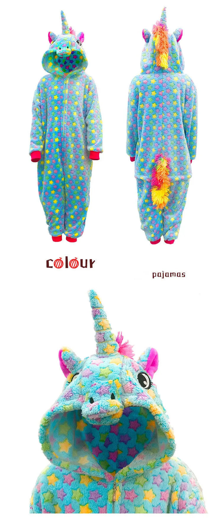 Pijamas Plush OEM ODM Wholesale Winter Cartoon Unicorn Kids Sleepwear Hoodie Animal Pjs Onesie Flannel Fleece Children Pajamas