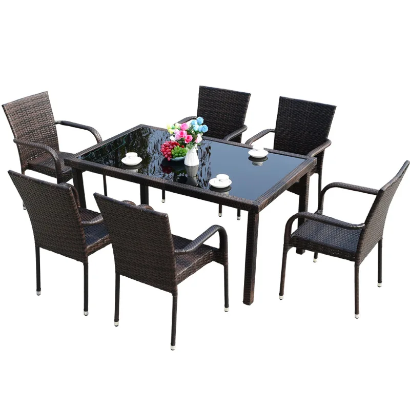 Hand-woven garden dining chairs set Round table / modern rattan furniture Wicker outdoor furniture Dining chairs set