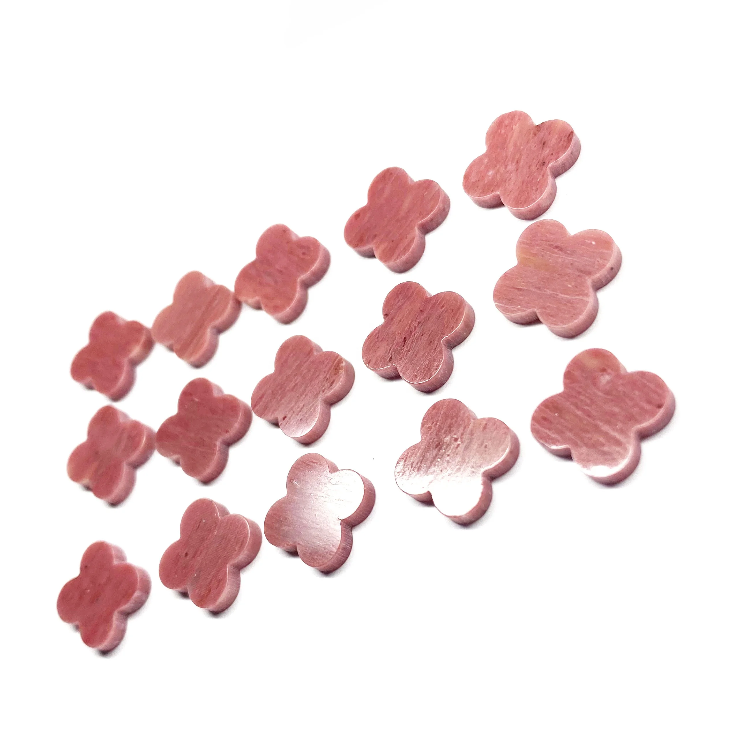 wholesale price rose stone Natural Pink Rhodonite stone clover leaf stone pink