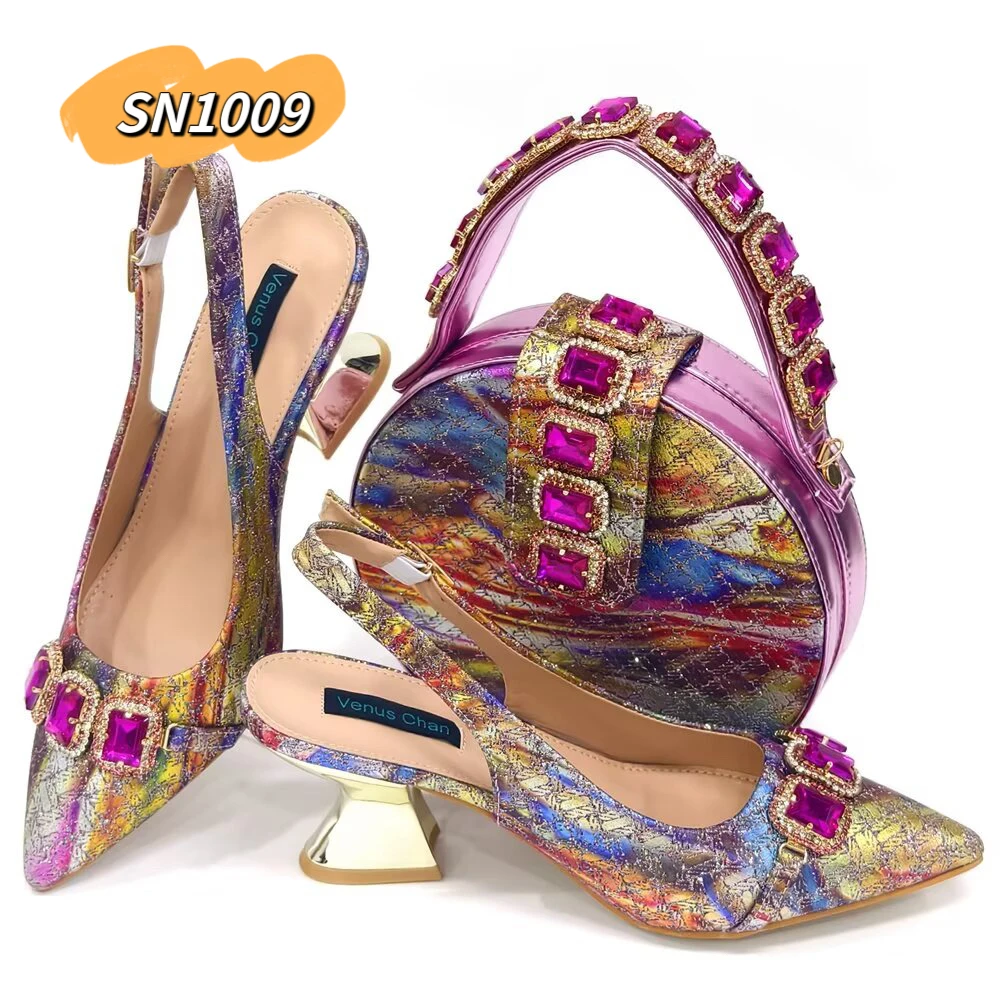 2024 african matching shoes and bags high heel italian bag set small orders high quality rhinestone ladies wedding guangzhou