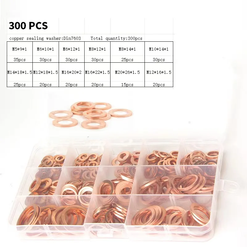 ZM 0604 300 Pcs metric copper seal washer assortment Gasket Ring Copper Gasket Copper Washer Kit