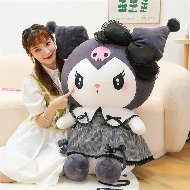Sanrioed Black Kuromied Mymelodyed Plush Stuffed Dolls Kawaii Cartoon Sofa Cushion Pillow Dark Gothic Lace Toy Birthday Gift