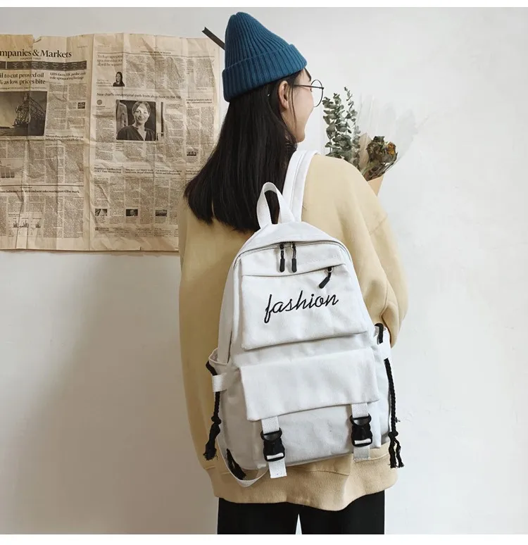 Wholesale Fashion Korean School Bag Female College Students Portable Backpack  Campus Canvas School Backpack