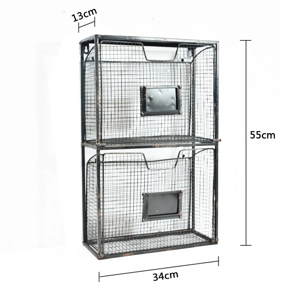 Antique Black 2 Tier Hanging Wall Mounted Metal Wire Newspaper Shelving