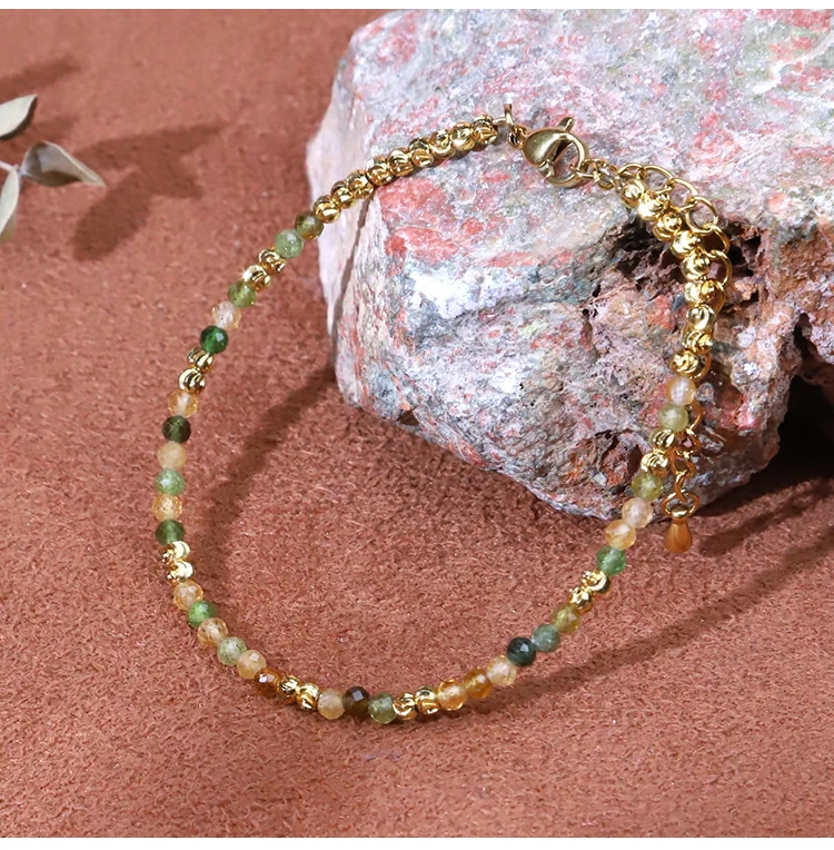 Discover Exquisite Designs Personalized Packaging Custom 18K Gold Plated Green Natural Stone Healing Crystal Bracelet Wholesale