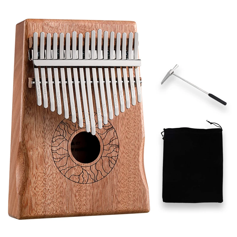 Hluru Huashu Kalimba Thumb Piano Musical Instrument Palm Rest Middle Hole 21keys okoume Wood Finger PIano Kalimba for Kids KHD21