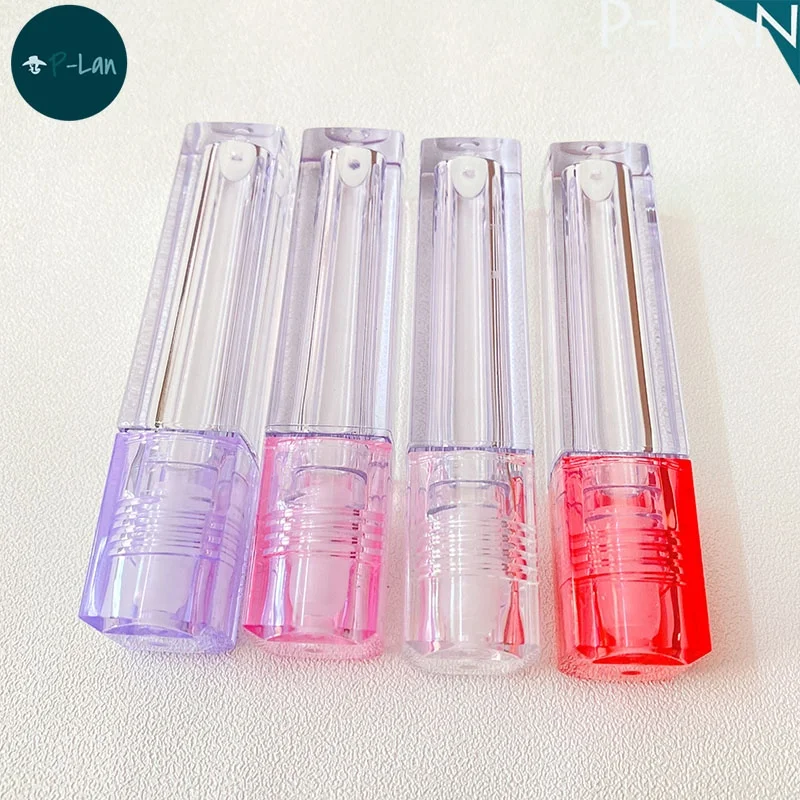 P-LAN Brand Stock 100pcs Red Clear Purple Pink 6ml Square Lip Oil Tubes Custom Logo Empty Custom Lip Gloss Packaging