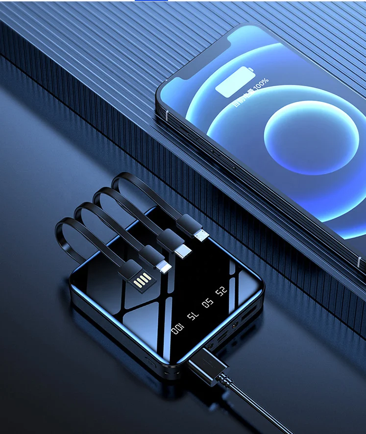 mirror power bank with flashlight led 10000 mah powerbank mini pawar bank battery 20000 mah 3 in 1 power bank with cables