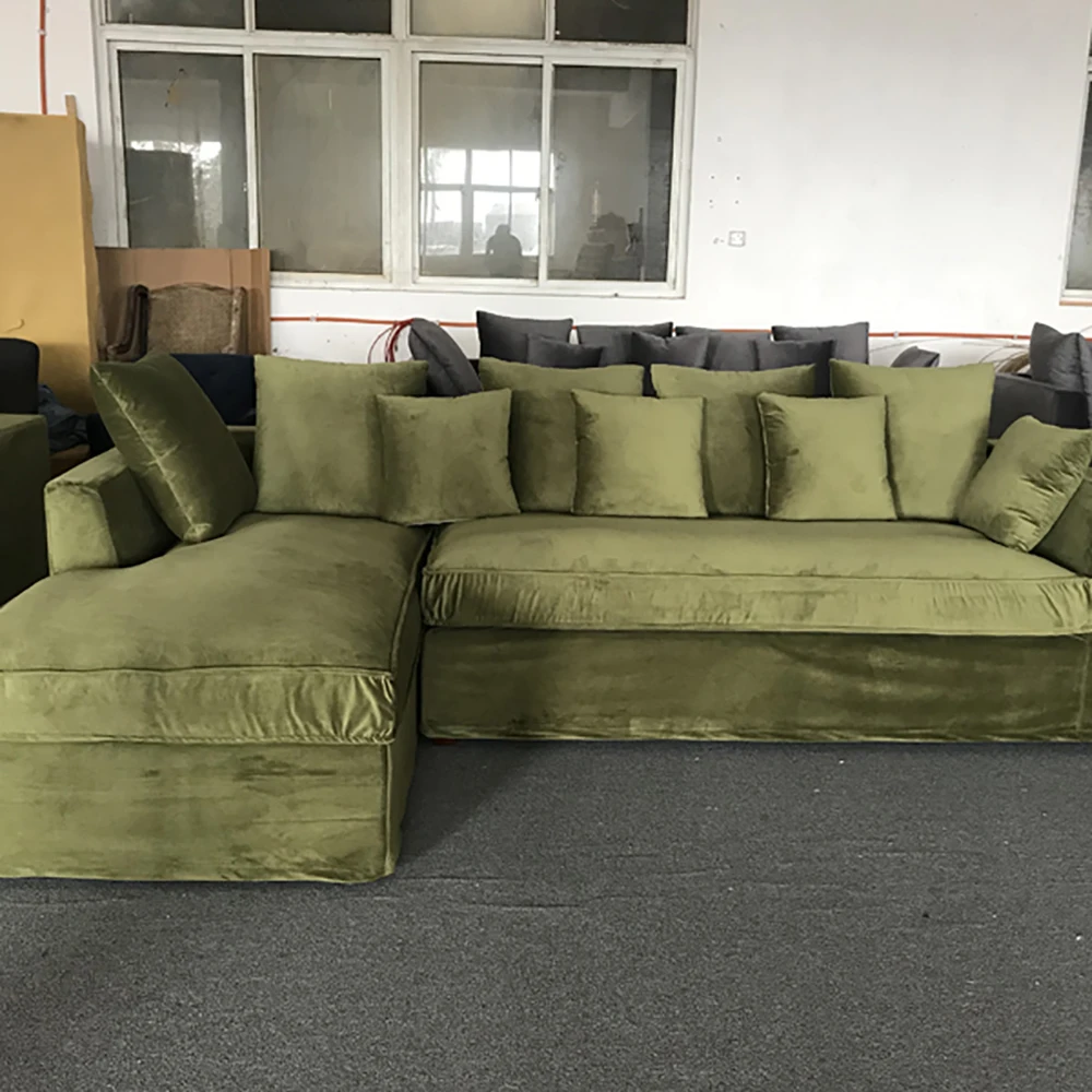 MRS WOODS Hot Selling Modern Classic Sectional Chesterfield Green Velvet Sofa Living Room Furniture