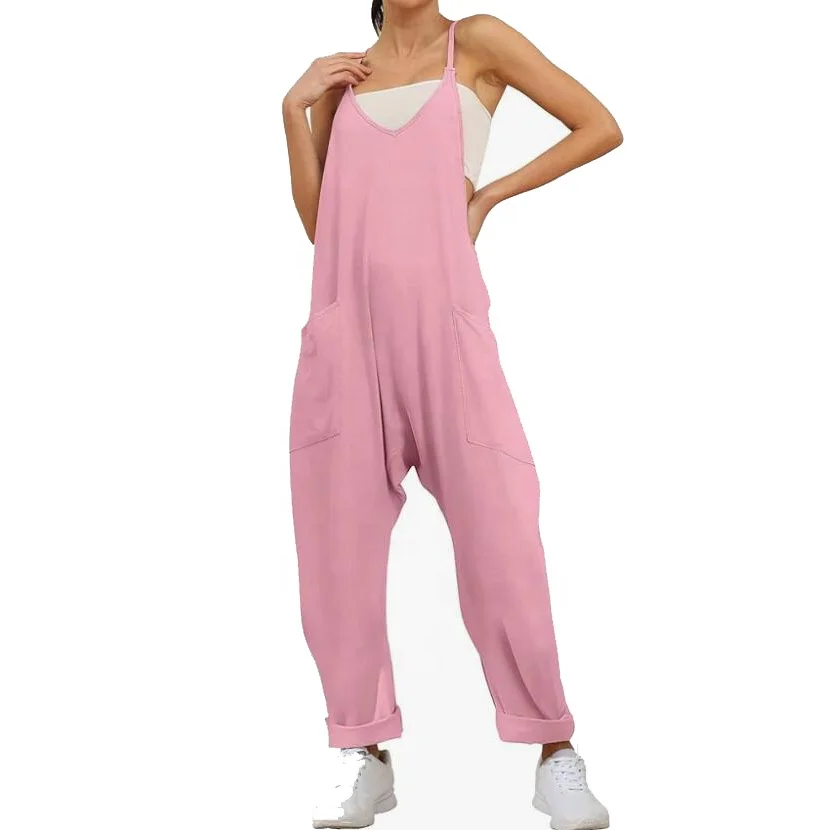 RG-One piece rompers sleeveless loose spaghetti strap baggy overalls cargo women workout jumpsuit
