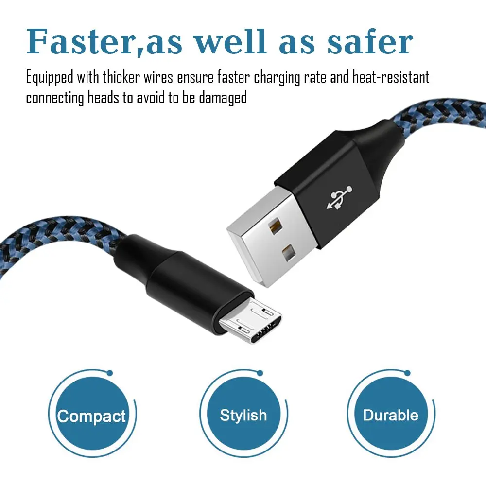 Нейлоновый Плетеный Micro USB кабель 3 м Type C для передачи данных мобильных телефонов Android смартфонов Быстрая зарядка 10 футов шнур прочное быстрое