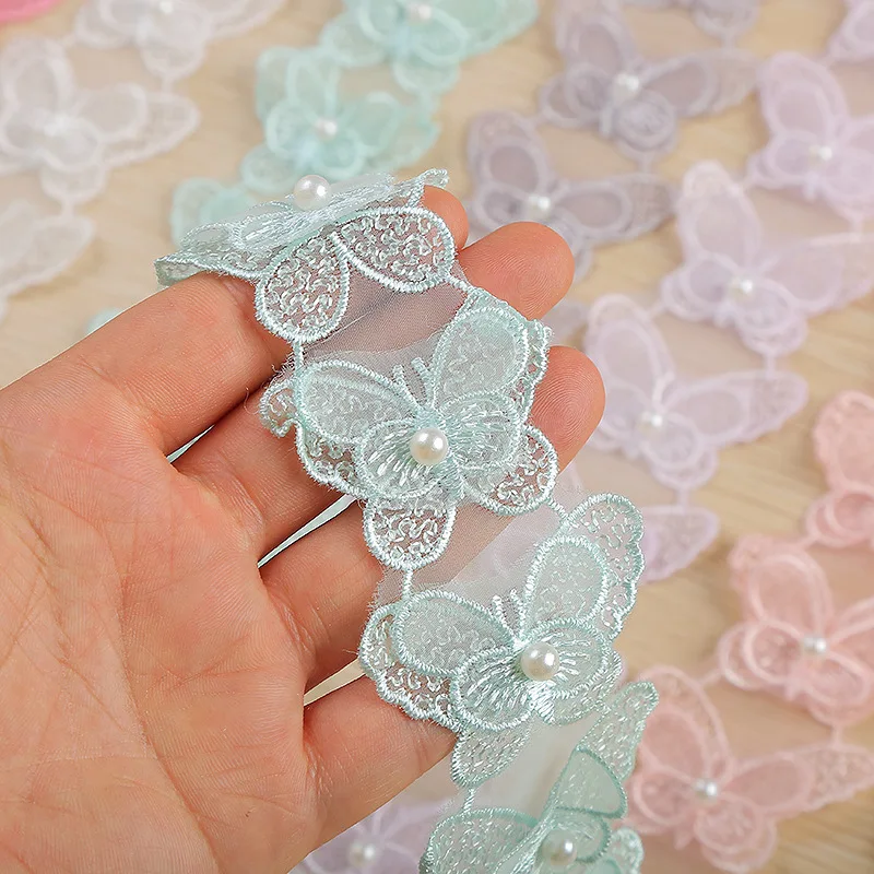 Organza Beading Butterfly 3D Flower Embroidery Lace Trim for Garment Dress