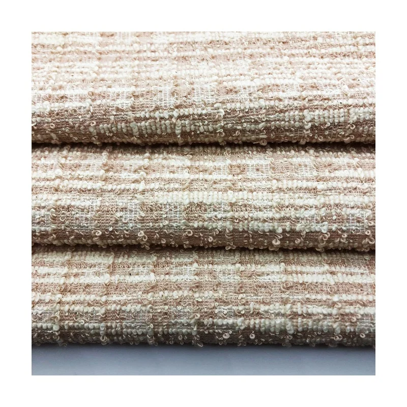 Popular trends Cchanel-style yellowish pattern knitted 68%polyester 30%cotton 2%sp Looped yarn dyed jacquard fabric for dress