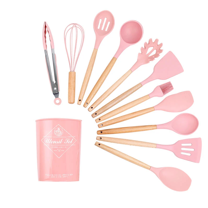 Dishwasher Safe Silicone Kitchen Tools include Turner Spatula Spoons Soup Ladle Tong Non Stick Cookware