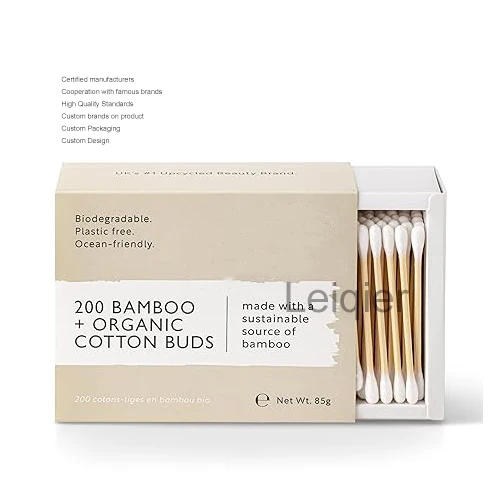 Биоразлагаемые бамбуковые ватные палочки с логотипом на заказ, органические деревянные ватные палочки, 100% экологически чистые натуральные, идеально подходят для удаления ушной воска