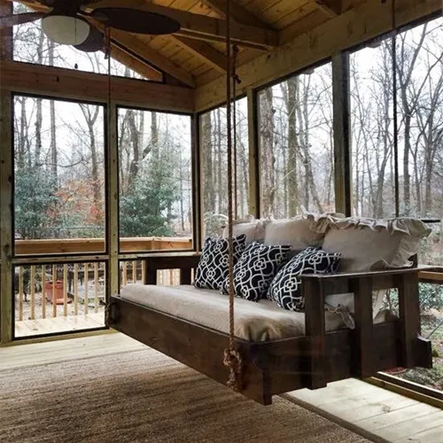 Factory Outdoor Furniture luxury Wood Rattan Bed love seat Patio lazy Daybed Garden Hanging Swing Sofa