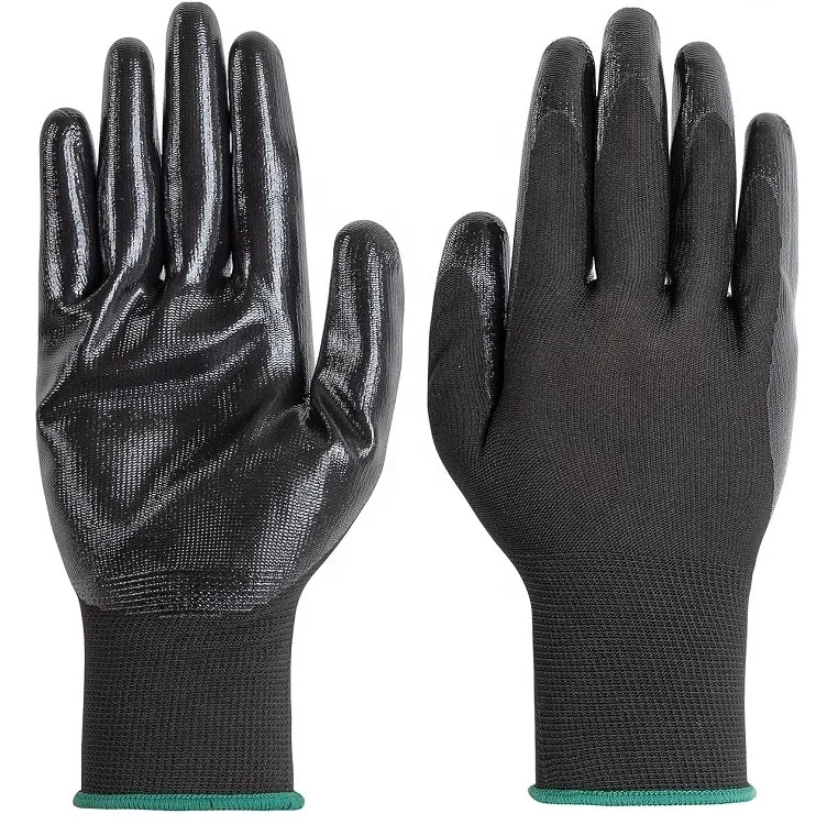 Oil Proof Smooth Nitrile Coated Seamless Knit Nylon Safety Work Gloves For Construction Repair