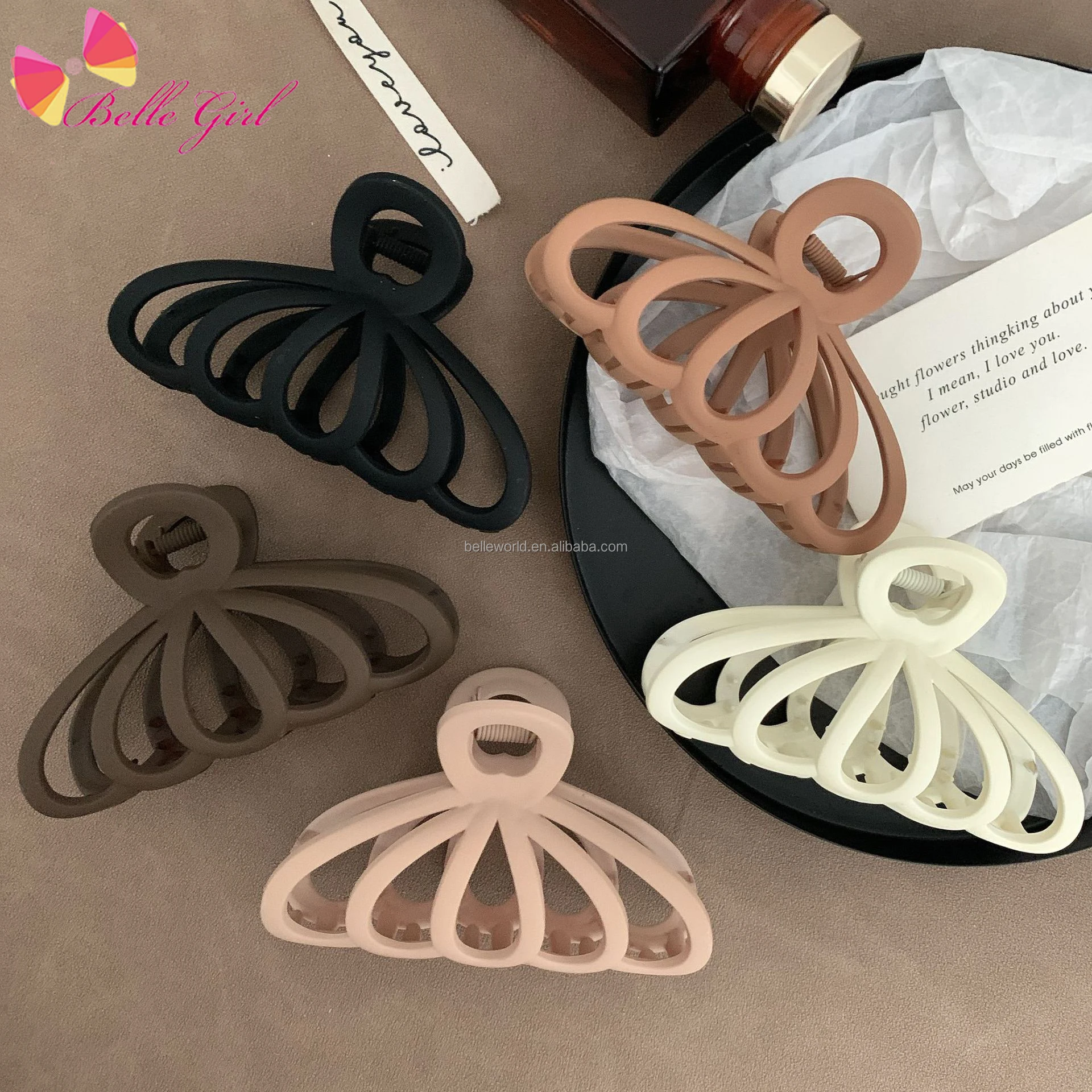 BELLEWORLD bulk premium hair clamps accessories 11cm 1pcs korean coffee beige matte geometric large hair claw clip acrylic