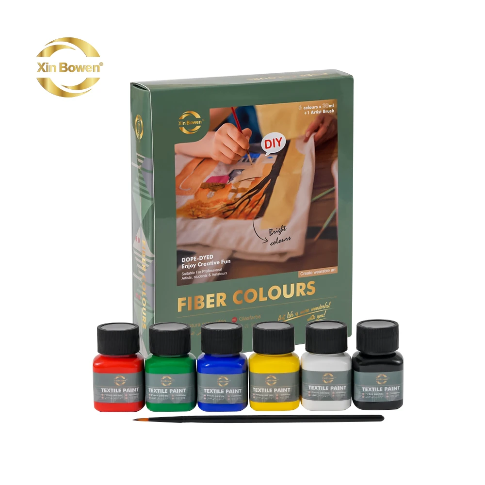 Xin Bowen Professional Acrylic Paint Set 30ML 6Colors High Quality Fiber Artist Pigment Colors Textile Paint for Painting