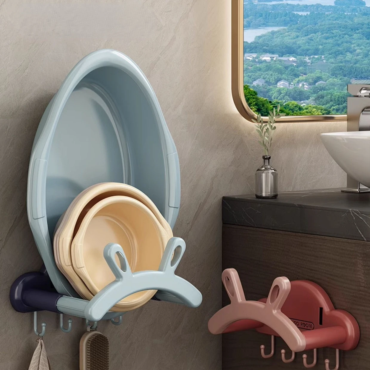 Rabbit retractable basin rack, bathroom without perforated storage hook