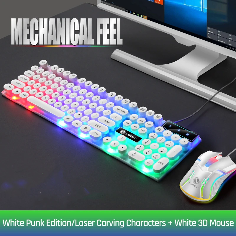 Amazon Hot Selling Retro Punk 104 Keys Wired Keyboard And Mouse Set RGB Gaming Mouse Gaming Keyboard for Windows PC Gamers