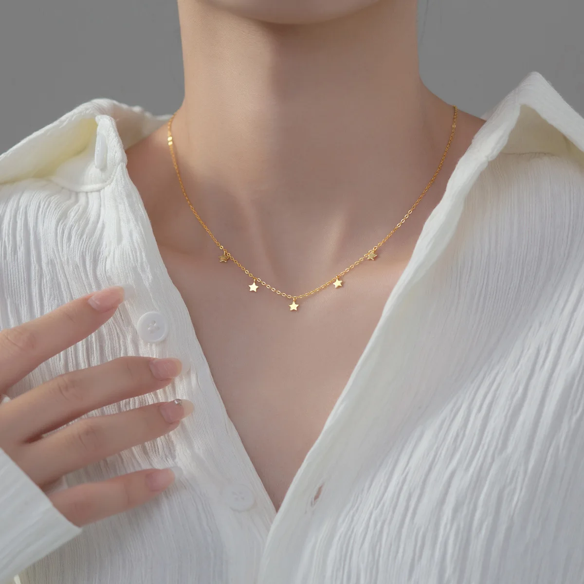 fashion 925 silver necklace jewelry 925 sterling silver star chain necklace 18K gold plated silver clavicle necklaces women