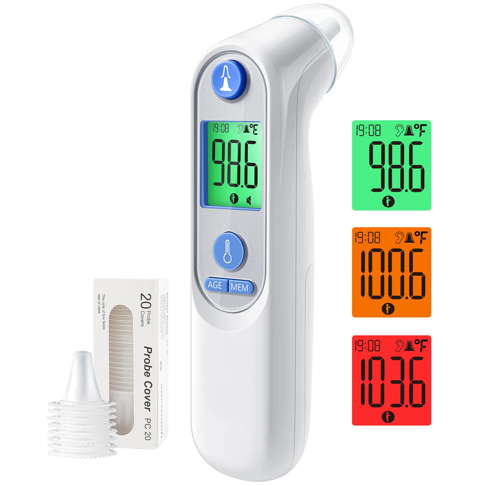 Wholesale Price Age Function 3 color coded Infrared Ear Thermometers For Medical Baby