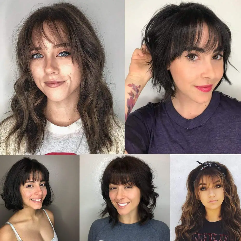 
Clip in Bangs Hairpiece Brown Black Clip on Air Bangs with Temple Wispy Bangs Hair Extensions for Women 