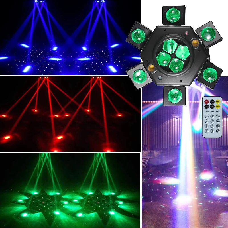 150W LED Moving Head DJ Stage Lights RGBW 4in1 Beam 6 Arms Bee-Eye Disco Club Party Lighting Strobe Red Green White Amber Remote