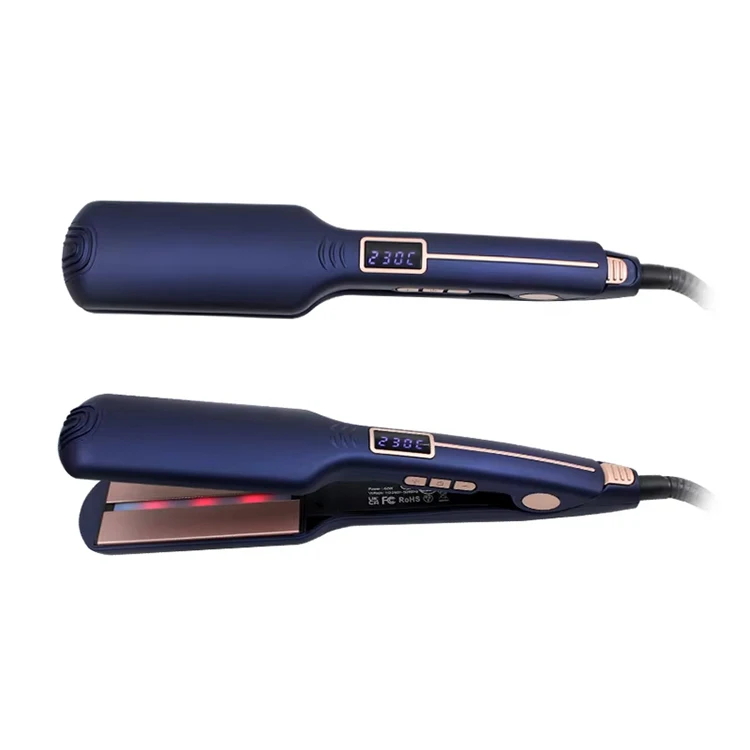 custom logo high quality profesional Titanium hair straightener infrared wide hair flat straightener and curler 2 in 1 hair iron