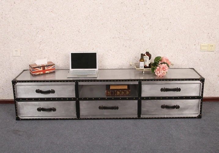 
Hotel Apartment Nordic Aluminum End Table Wooden TV Stand With Rivet 