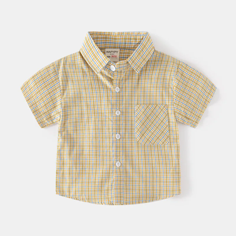 Children Kids Summer Clothing Short Sleeve Gingham Top Shirts Blouse For 3-7 Years boys plaid Shirts Blouse