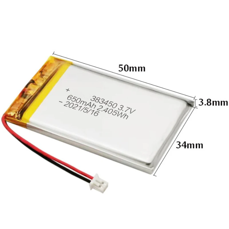 Customized lipo lithium battery li po 3.7v 7.4v 2s 500mah 600mah 700mah 1000mah 383450 303450 523450-2p pin polymer for gps