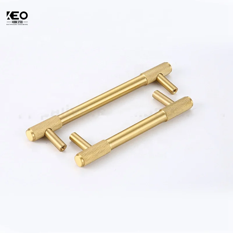Kitchen Furniture Hardware T Bar Copper Drawer Handle Cabinet Cupboard Solid Brass Knurled Pull Handles