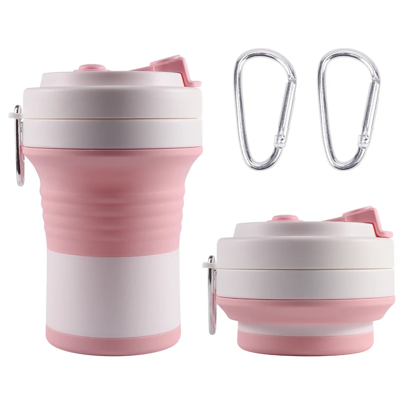 550ml 20oz Multi-function Durable Folding Silicon Cup Unbreakable Travel Coffee Mugs Foldable Drinking Cup Silicone Mug with Lid